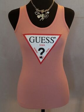 Guess Peach Pink Logo Triangle Tank Top